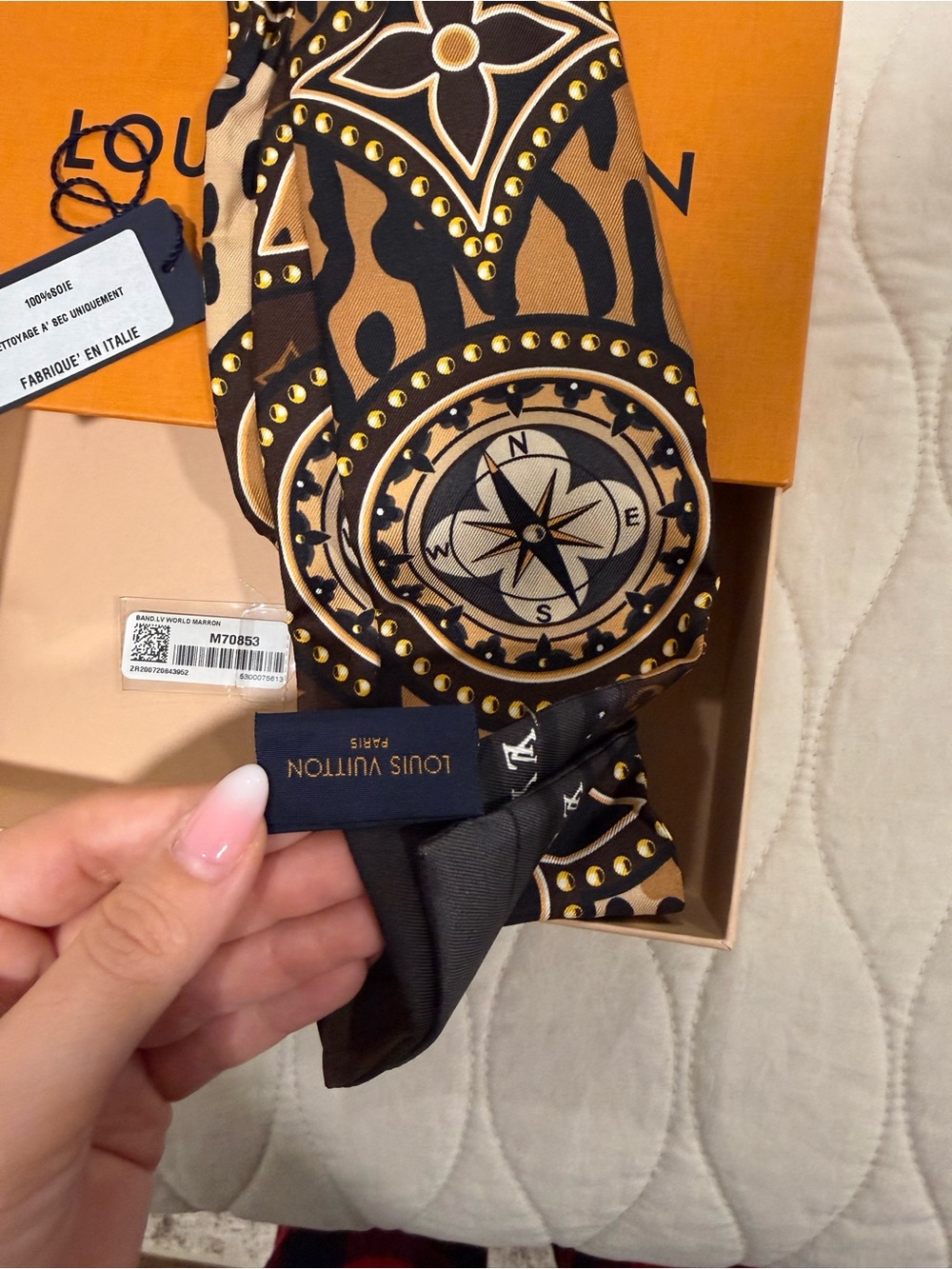 Louis Vuitton Brown & Black Printed Silk Scarf - Picture 2 of 4